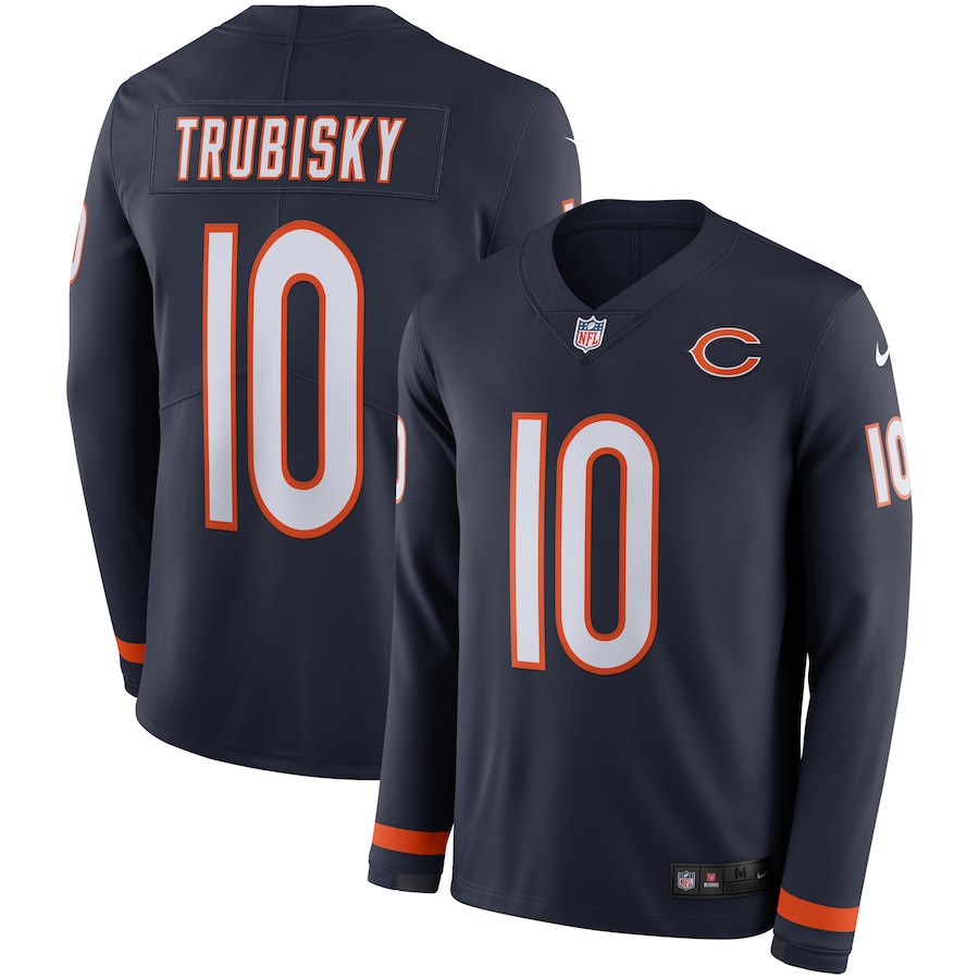 Men Chicago Bears #10 Trubisky blue Limited NFL Nike Therma Long Sleeve Jersey